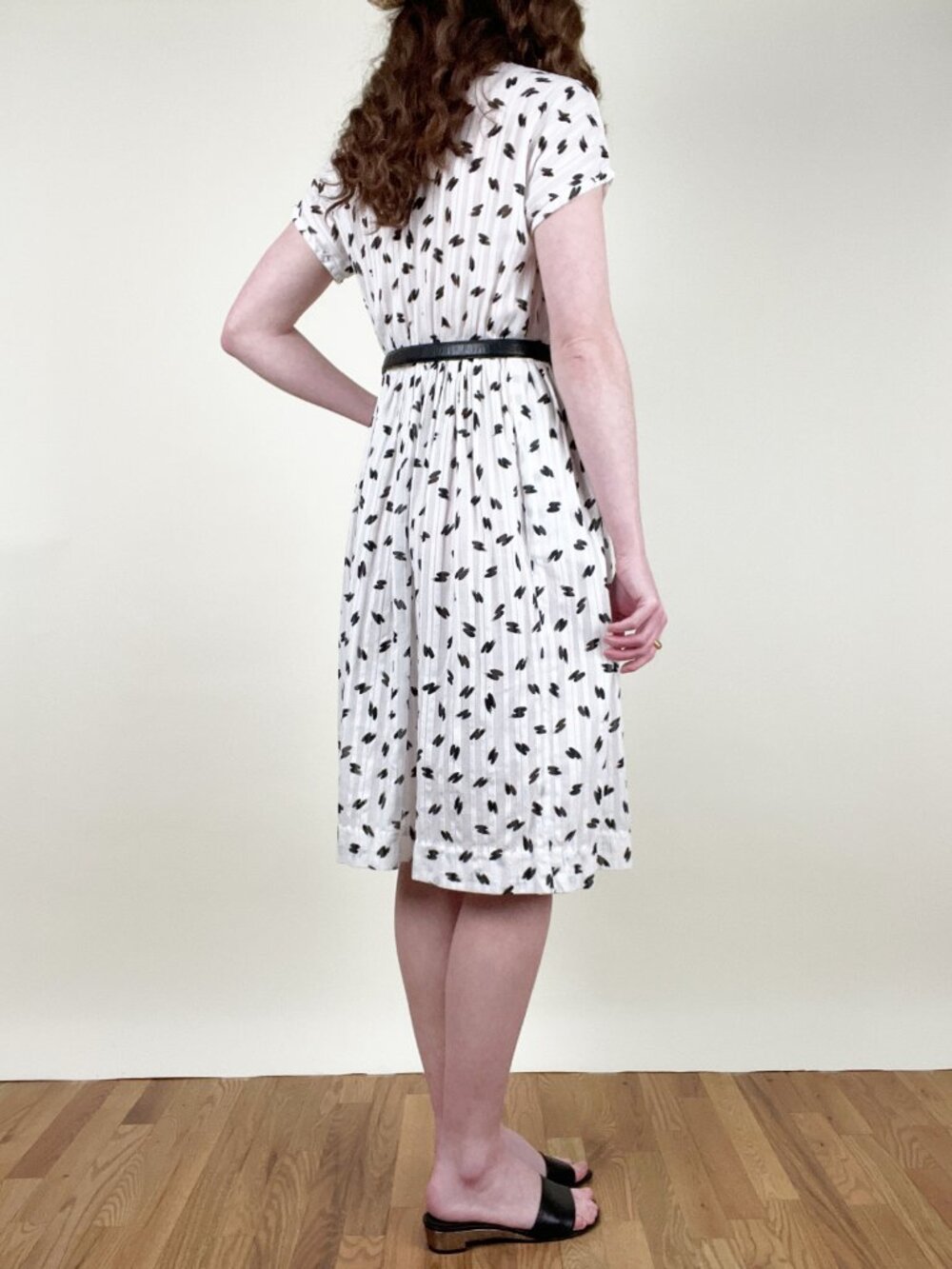 Vintage 80s Midi Sun Dress Fit & Flare 50s MCM Inspired Sundress Summer Casual - Picture 3 of 5
